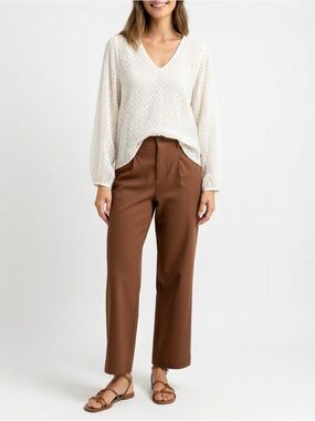 Guess Ivory V-Neck Long-Sleeve Blouse